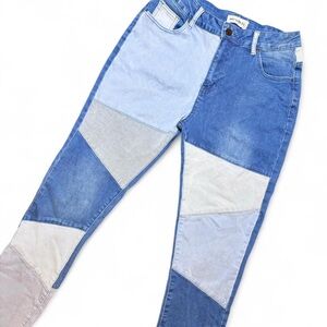 Source Unknown Blue and Cream Patchwork Jeans